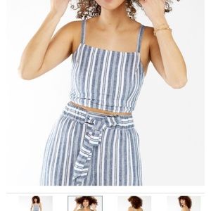 𝅺nwt Kismet Lily Crop Top Linen Blend Striped Blue Sexy Cropped Top